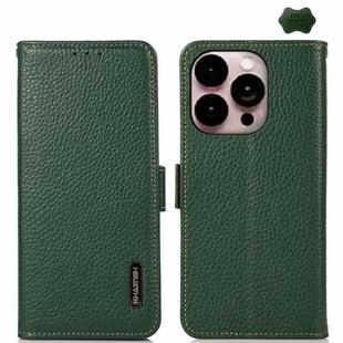 For iPhone 16 Pro Max KHAZNEH Side-Magnetic Litchi Genuine Leather RFID Case(Green)