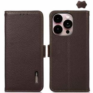 For iPhone 16 Pro Max KHAZNEH Side-Magnetic Litchi Genuine Leather RFID Case(Brown)