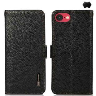 For iPhone SE 2024 KHAZNEH Side-Magnetic Litchi Genuine Leather RFID Case(Black)