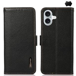 For iPhone 17 KHAZNEH Side-Magnetic Litchi Genuine Leather RFID Case(Black)