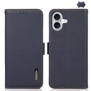 For iPhone 17 KHAZNEH Side-Magnetic Litchi Genuine Leather RFID Case(Blue)