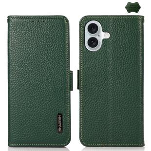 For iPhone 17 KHAZNEH Side-Magnetic Litchi Genuine Leather RFID Case(Green)