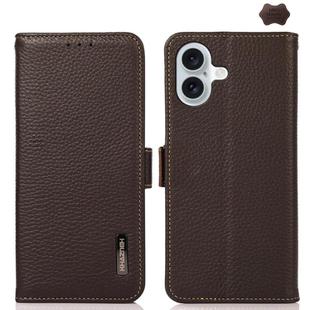 For iPhone 17 KHAZNEH Side-Magnetic Litchi Genuine Leather RFID Case(Brown)