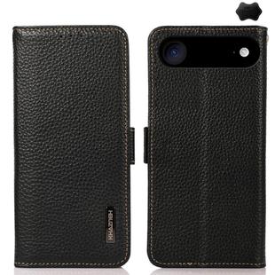 For iPhone 17 Air KHAZNEH Side-Magnetic Litchi Genuine Leather RFID Case(Black)