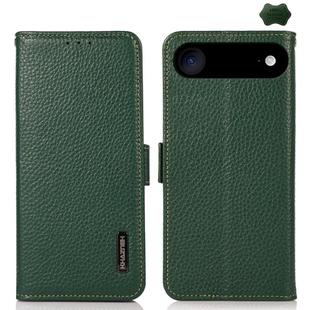 For iPhone 17 Air KHAZNEH Side-Magnetic Litchi Genuine Leather RFID Case(Green)