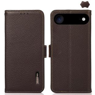 For iPhone 17 Air KHAZNEH Side-Magnetic Litchi Genuine Leather RFID Case(Brown)