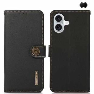 For iPhone 16 Plus KHAZNEH Custer Genuine Leather RFID Phone Case(Black)