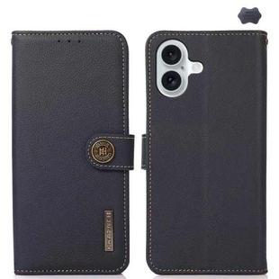 For iPhone 16 Plus KHAZNEH Custer Genuine Leather RFID Phone Case(Blue)