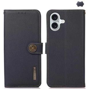 For iPhone 16 KHAZNEH Custer Genuine Leather RFID Phone Case(Blue)