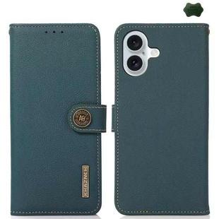 For iPhone 16 KHAZNEH Custer Genuine Leather RFID Phone Case(Green)