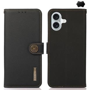 For iPhone 17 KHAZNEH Custer Genuine Leather RFID Phone Case(Black)