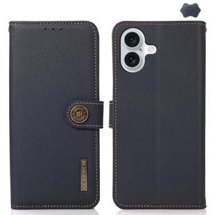For iPhone 17 KHAZNEH Custer Genuine Leather RFID Phone Case(Blue)
