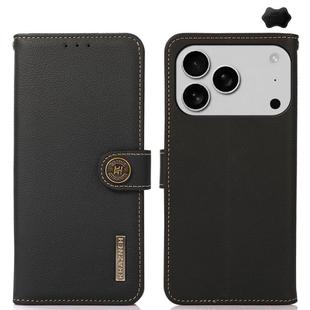 For iPhone 17 Pro Max KHAZNEH Custer Genuine Leather RFID Phone Case(Black)