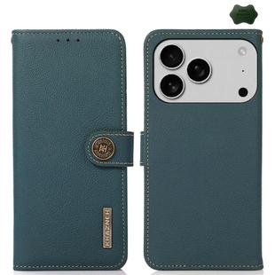 For iPhone 17 Pro Max KHAZNEH Custer Genuine Leather RFID Phone Case(Green)