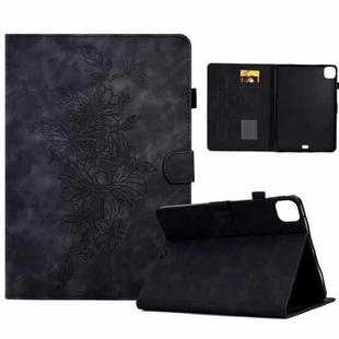 For iPad Pro 11 2024 Peony Butterfly Embossed Leather Smart Tablet Case(Black)