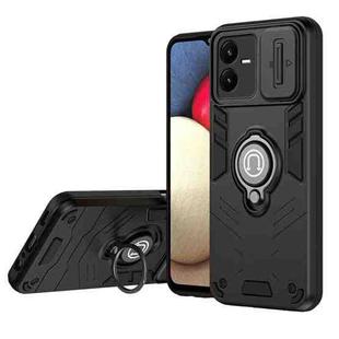 For vivo Y22 / Y22s / Y35 Camshield Ring Holder Phone Case(Black)