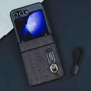 For Samsung Galaxy Z Flip5 Three Parts Flash Diamond Fold PC Phone Case with Lanyard(Grey)