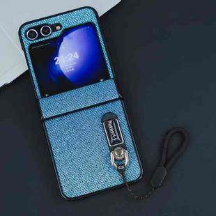 For Samsung Galaxy Z Flip5 Three Parts Flash Diamond Fold PC Phone Case with Lanyard(Green)