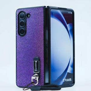 For Samsung Galaxy Z Fold5 Three Parts Flash Diamond Fold PC Phone Case with Lanyard(Purple)