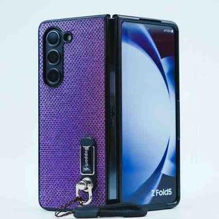 For Samsung Galaxy Z Fold6 5G Three Parts Flash Diamond Fold PC Phone Case with Lanyard(Purple)