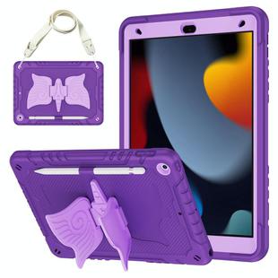 For iPad 10.2 2021/2020/2019 Unicorn Kickstand PC Hybrid Silicone Tablet Case(Purple)