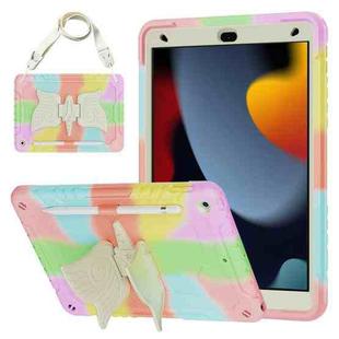 For iPad 10.2 2021/2020/2019 Kickstand PC Hybrid Silicone Tablet Case(Colorful Rose Gold)