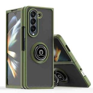 For Samsung Galaxy Z Fold5 Q Shadow 1 Series TPU + PC Phone Case with Ring(Army Green)