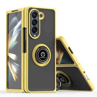 For Samsung Galaxy Z Fold5 Q Shadow 1 Series TPU + PC Phone Case with Ring(Yellow)