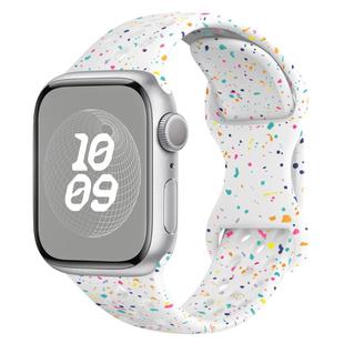 For Apple Watch SE 2023 44mm Hole Style Butterfly Buckle Camouflage Silicone Watch Band(White)