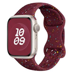 For Apple Watch SE 2023 44mm Hole Style Butterfly Buckle Camouflage Silicone Watch Band(Wine Red)