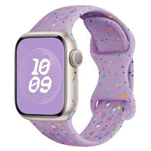 For Apple Watch SE 2023 44mm Hole Style Butterfly Buckle Camouflage Silicone Watch Band(Light Purple)