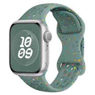 For Apple Watch SE 2023 44mm Hole Style Butterfly Buckle Camouflage Silicone Watch Band(Pine Green)