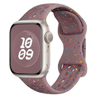 For Apple Watch SE 2023 44mm Hole Style Butterfly Buckle Camouflage Silicone Watch Band(Smoke Purple)