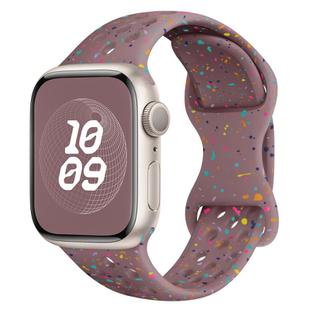 For Apple Watch Series 9 41mm Hole Style Butterfly Buckle Camouflage Silicone Watch Band(Smoke Purple)