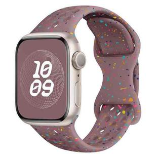 For Apple Watch SE 2022 40mm Hole Style Butterfly Buckle Camouflage Silicone Watch Band(Smoke Purple)