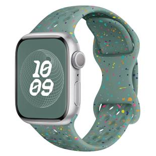 For Apple Watch Series 7 41mm Hole Style Butterfly Buckle Camouflage Silicone Watch Band(Pine Green)