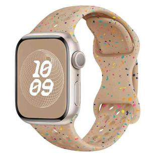 For Apple Watch Series 7 45mm Hole Style Butterfly Buckle Camouflage Silicone Watch Band(Milk Tea)