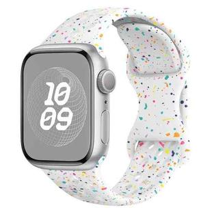 For Apple Watch SE 44mm Hole Style Butterfly Buckle Camouflage Silicone Watch Band(White)