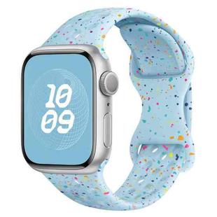 For Apple Watch SE 44mm Hole Style Butterfly Buckle Camouflage Silicone Watch Band(Light Blue)