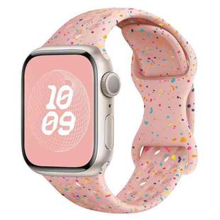 For Apple Watch Series 6 44mm Hole Style Butterfly Buckle Camouflage Silicone Watch Band(Pink Sand)