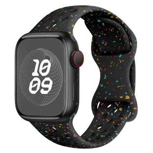 For Apple Watch Series 5 44mm Hole Style Butterfly Buckle Camouflage Silicone Watch Band(Black)