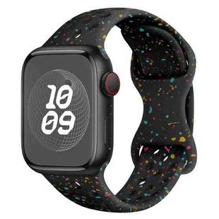 For Apple Watch Series 4 40mm Hole Style Butterfly Buckle Camouflage Silicone Watch Band(Black)