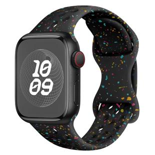 For Apple Watch Series 3 38mm Hole Style Butterfly Buckle Camouflage Silicone Watch Band(Black)