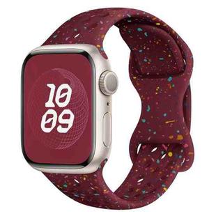 For Apple Watch Series 3 38mm Hole Style Butterfly Buckle Camouflage Silicone Watch Band(Wine Red)