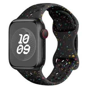 For Apple Watch Series 3 42mm Hole Style Butterfly Buckle Camouflage Silicone Watch Band(Black)