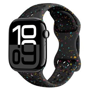 For Apple Watch Series 10 42mm Hole Style Butterfly Buckle Camouflage Silicone Watch Band(Black)