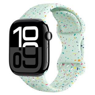 For Apple Watch Series 10 46mm Hole Style Butterfly Buckle Camouflage Silicone Watch Band(Light Mint)