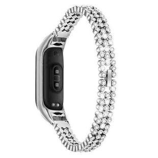 For Xiaomi Mi Band 3 / 4 Diamond-studded Stainless Steel Replacement Wrist Strap(Silver)