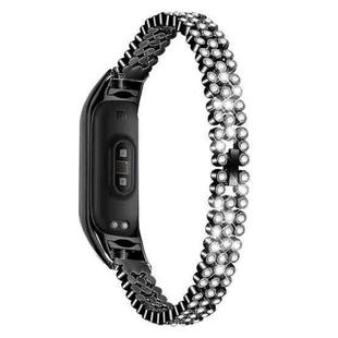 For Xiaomi Mi Band 3 / 4 Diamond-studded Stainless Steel Replacement Wrist Strap(Black)