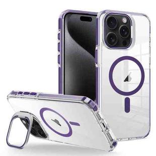 For iPhone 15 Pro Max J2 High Transparent MagSafe Magnetic Frame Holder Phone Case(Dark Purple)